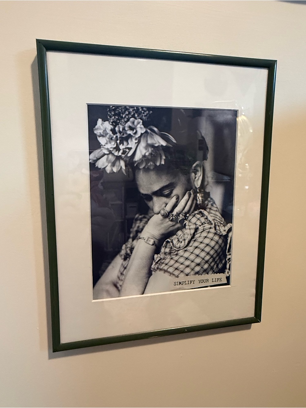 Framed Frida Kahlo Art Print in Dark Green Frame
